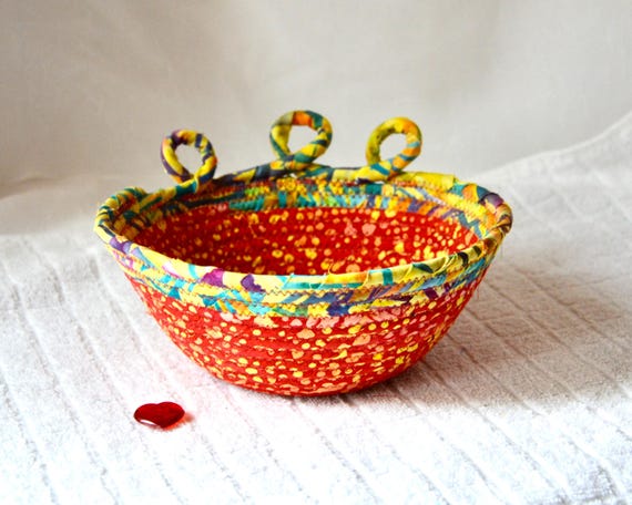 Artisan Batik Fabric Basket, 1 Handmade Entry Key Bowl, Colorful Napkin Holder, Mail Bin, Fun Remote Control Basket, Unique Gift Basket