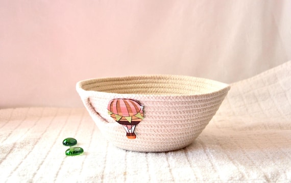 Farmhouse Candy Bowl, Minimalist Ring Dish, Hot Air Balloon Bowl, Handmade Woven Rope Basket, Clothesline Bowl, Country Gift basket