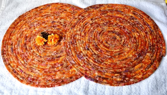 Rustic Golden Place Mats, 2 Handmade Gold Table Topers, Trivets, Beautiful Country Potholders, Hot Pad, Unique Fabric Table Decor