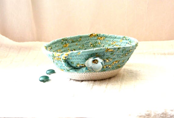 Handmade Pastel Fabric Basket: Sage Green Quilted Ring/Key Bowl,  Spring Home Decor