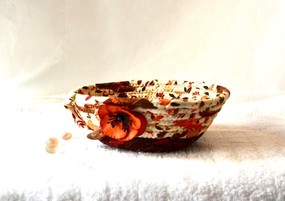 Earth Tone Candy Bowl, Country Cottage Key Basket, Office Clip Holder, Change Coin Bowl, Quilted Fabric Rope Basket, Unique Gift Basket