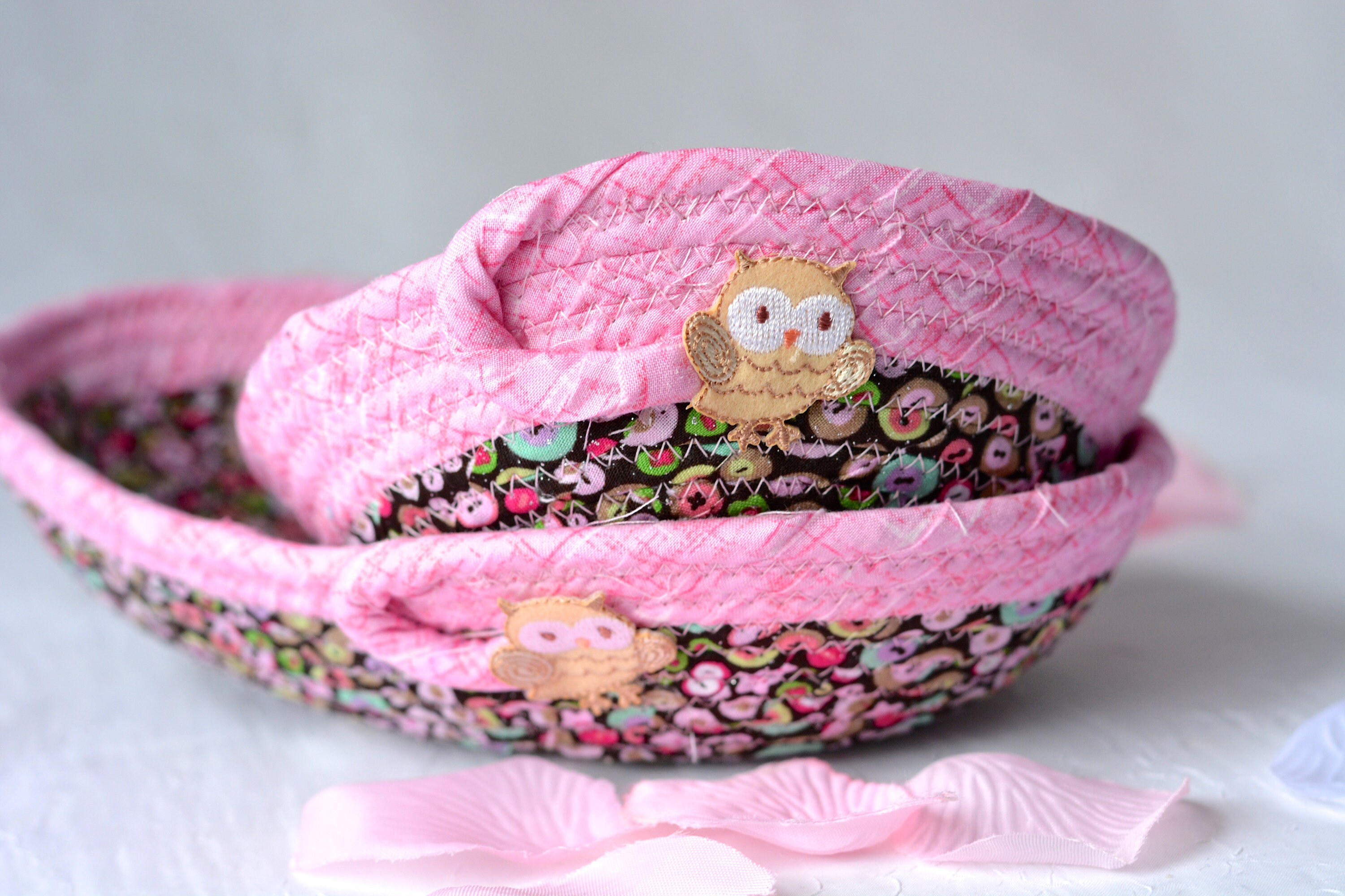 Girl Desk Accessory Basket Set Of 2 Handmade Owl Bowl Jewelry