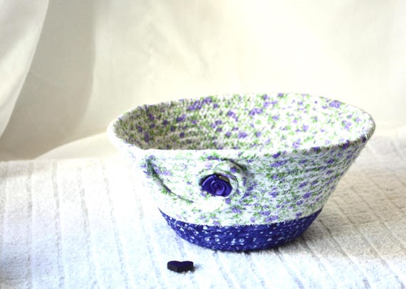 Pretty Shabby Chic Basket, Victorian Rose Candy Dish, Handmade Purple Key Bowl, Ring Dish, Vintage Rose Potpourri Bowl, Gift for her