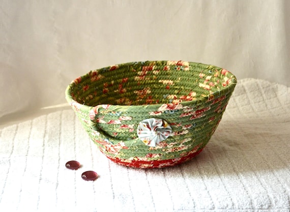 Shabby Chic Rose Basket, Handmade Pink Floral Bowl, Bath Tissue Basket, Brush Holder, Victorian Cottage Napkin Holder, Country Gift Basket