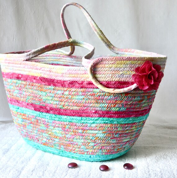 Beach Tote Bag, Textile Art Basket, Yarn Holder, Laptop Case, Gorgeous Batik Fabric Basket, Summer Picnic Basket, Birthday Gift too