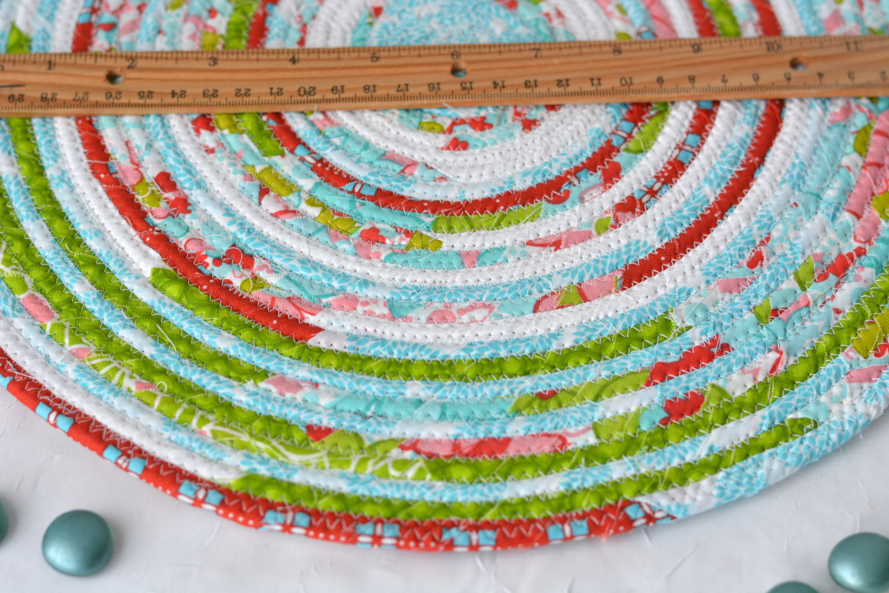 Turquoise Place Mat, Picnic Table Mat, Handmade Aqua and Red Trivet