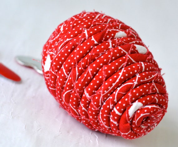 Red Easter Egg Ornament, 1 Handmade Easter Egg Hunt Toy, Hand Coiled Fabric Easter Egg