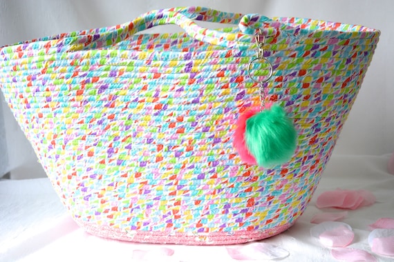 Spring Tote Bag, Pink HandBag, Modern Moses Basket, Handmade Blanket Basket, Cute Baby Toy Basket, Hamper, Decorative Storage Bin