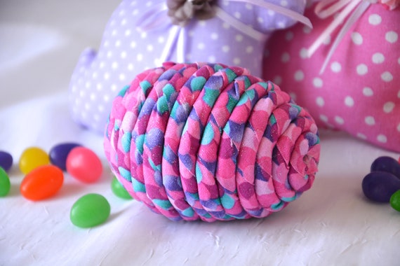 Pink Easter Egg Toy Ornament, 1 Handmade Easter Egg Decoration,  Hand Coiled Glitter Fabric Easter Egg
