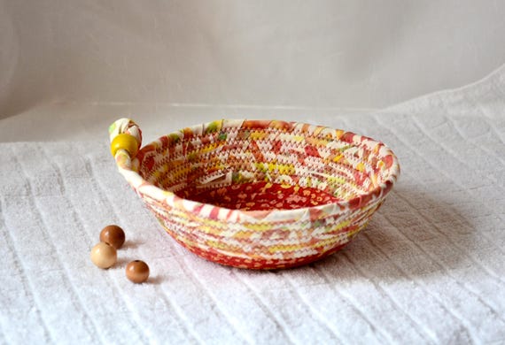 Artisan Batik Bowl, Country Cottage Candy Dish, Trinket Bowl, Rustic Fabric Basket, Handmade Bath Soap Holder, Potpourri Bowl,  Gift Basket