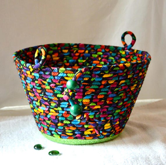 Fun Fabric Rope Basket, Game Remote Bucket,  Rainbow Fabric Basket, Handmade Dog Toy Holder, Coloring Book Holder, Child Storage Basket