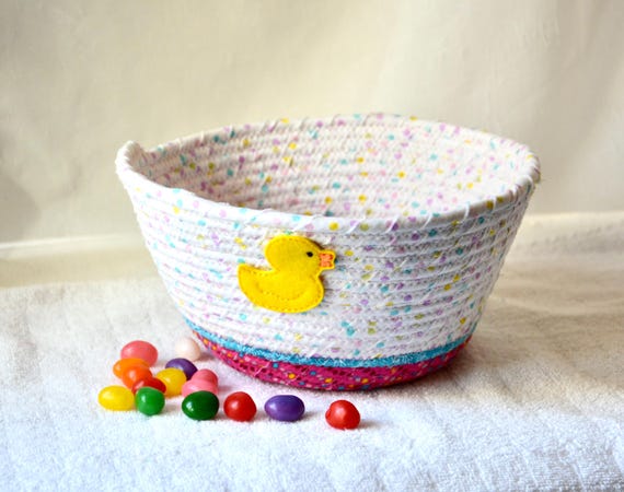 Pastel Easter Basket, Cute Candy Bucket, Handmade Baby Girl Room Toy Organizer