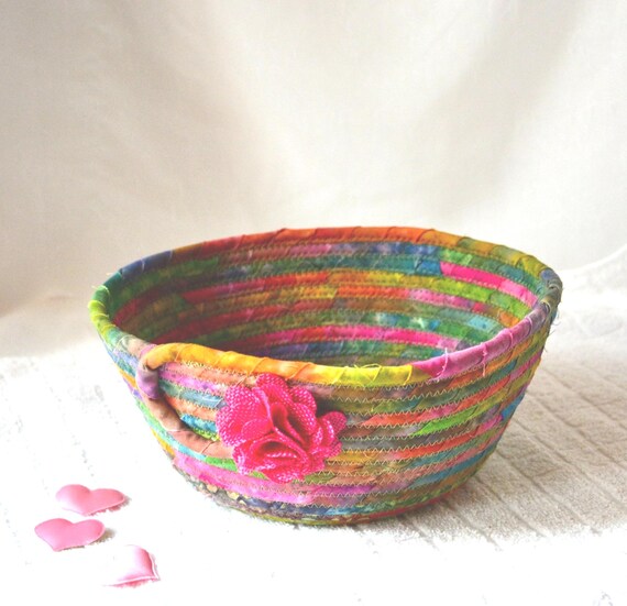 Artisan Batik Bowl, Country Cottage Batik Fabric Basket, Handmade Entry Key Bowl, Boho Napkin Holder, Mail Bin, Remote Control Basket