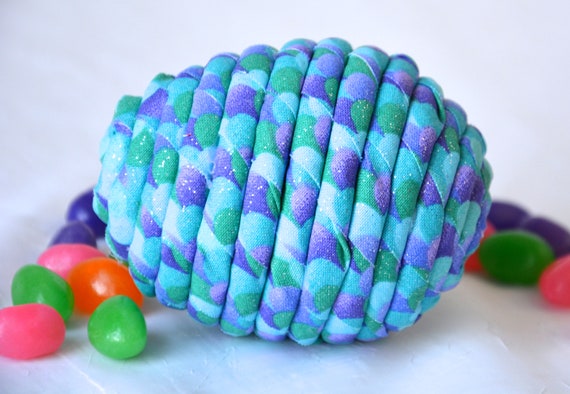 Easter Egg Ornament, Blue Bowl Filler, Handmade Easter Egg Decoration,  1 Hand Coiled Easter Egg, Glitter Fabric Basket Filler