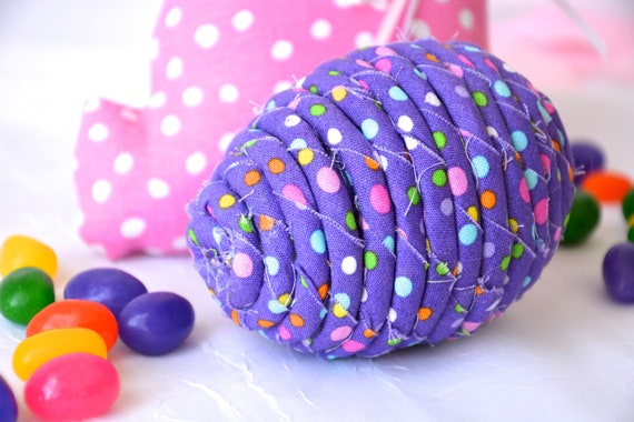 Whimsical Purple Easter Egg Ornament, 1 Handmade Lavender Easter Egg Hunt Toy, Hand Coiled Fabric Egg