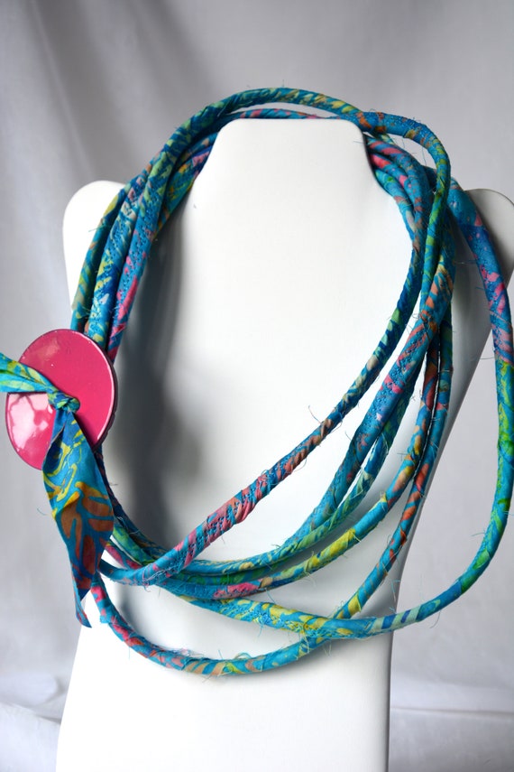 Coastal Batik Necklace, Aqua Infinity Necklace, Handmade Batik Fabric Jewelry, Multi Strand Necklace, Stylish Jewelry, Mother Birthday Gift