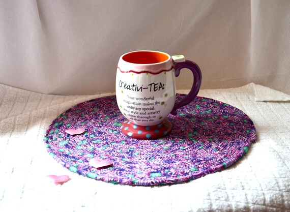 Handmade Lavender Place Mat, Decorative Violet Quilted Fabric Trivet, 12" Hot Pad