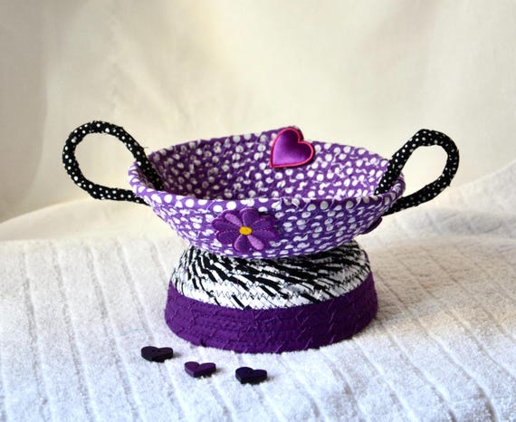 Fun Purple Gift Basket, Cute Candy Dish, Whimsical Lavender Basket, Handmade Ring Holder, Funky Purple Fabric Basket, Cosmetic Holder