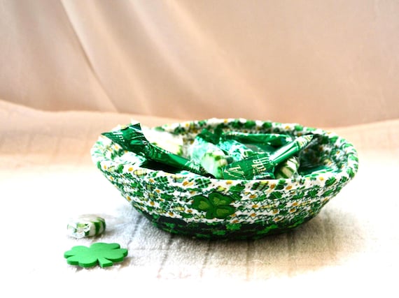 St. Patrick's Day Candy Bowl, 1 Handmade Irish Shamrock Fabric Basket