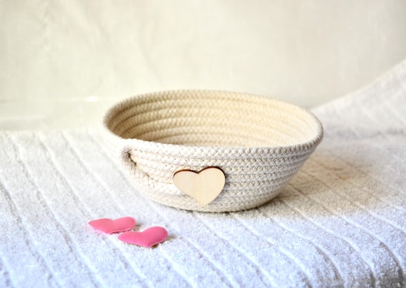 Valentine's Day Candy Dish, Handmade Key Holder, Country Ring Tray, Farmhouse Rope Bowl