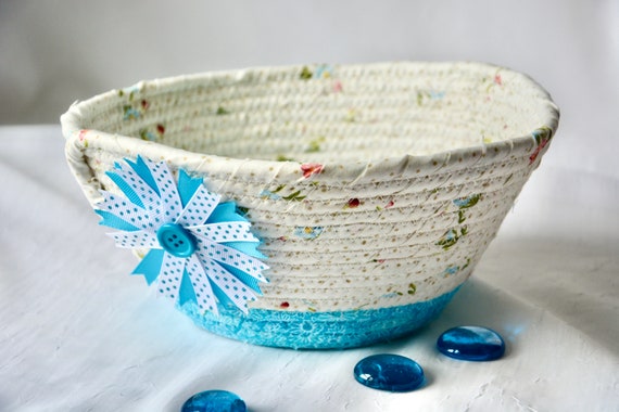 Aqua Blue Basket, Candy Bowl, Fruit Bowl, Napkin Basket, Handmade Key Bowl, Cute Gift Basket, Gift for her girl women