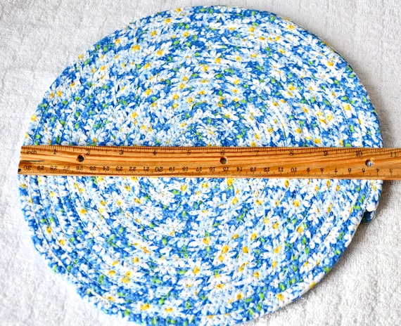 Spring Place Mats, 3 Blue Kitchen Mug Rugs, Pretty Daisy Trivets, Handmade Fabric Hot Pads, Potholders, Table Toppers or Runners