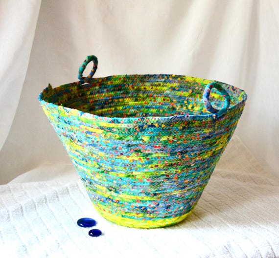 Tropical Batik Basket, Handmade Storage Organizer, Decorative Bowl, Beautiful Bali Fabric Basket, Towel Bin, Coastal Textile Art Basket