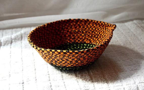 Halloween Candy Dish, 1 Fall Black Fabric Basket, Gift Basket, Key Holder, Desk Clip Basket, Ring Dish, Change Coin Holder, Small Rope Bowl