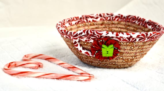 Christmas Candy Dish, 1 Handmade Christmas Decoration, Holiday Gingerbread Men Bowl, Fabric Rope Basket, Trinket Ring Dish, Change Key Tray