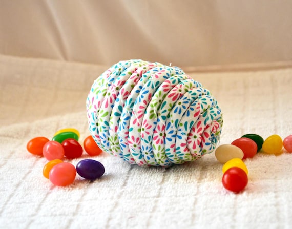 Decorative Easter Egg , 1 Handmade Blue Floral Easter Egg Hunt Toy, 1 Hand Coiled Fabric Easter Egg