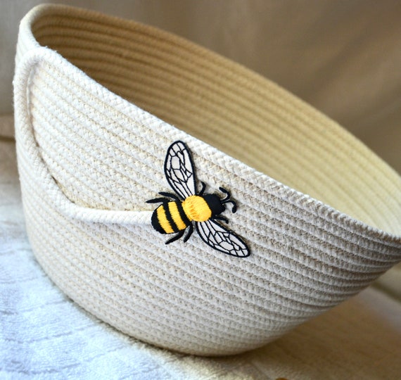 Woven Rope Basket, Minimalist Clothesline Bowl, Handmade Country Fruit Bowl, Outdoor Patio Bee Basket, Napkin Holder, Farmhouse Basket