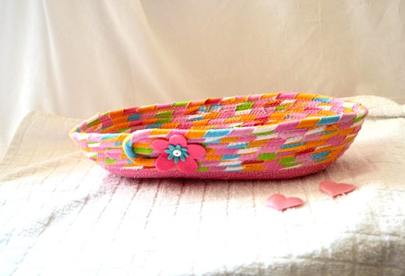 Hot Pink Oval Eyeglasses Basket, Handmade Quilted Fabric Bowl