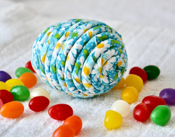 Aqua Easter Egg Ornament, 1 Handmade Blue Easter Egg Decoration, Bowl Filler Stuffer, Easter Egg Hunt Toy, Hand Coiled Fabric Easter Egg