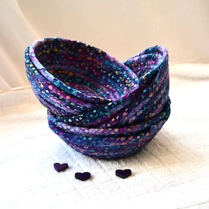 Handmade Purple Batik Fabric Basket, 1 Small Candy Bowl, Ring Dish