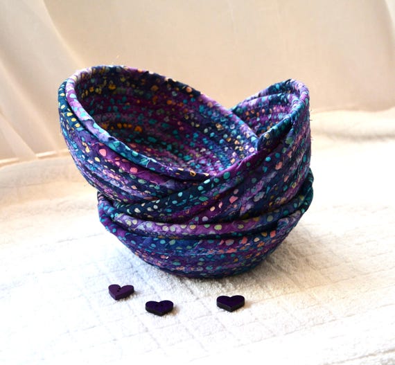 Handmade Purple Batik Fabric Basket, 1 Small Candy Bowl, Ring Dish