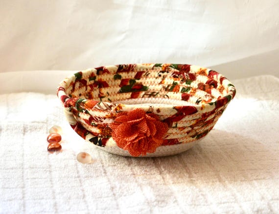 Fall Candy Bowl, 1 Autumn Key Holder, Office Clip Holder, Country Change Coin Bowl, Fall Quilted Fabric Rope Basket, Earth Tone Gift Basket