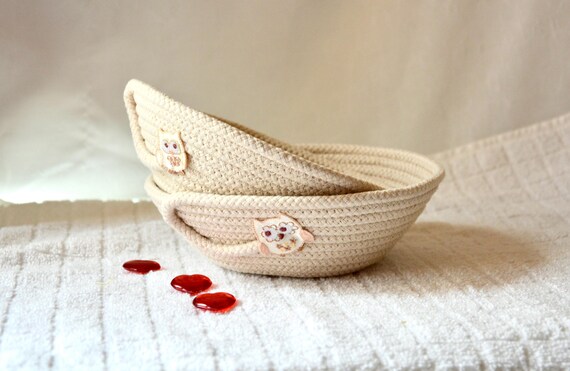 Fun Picnic Baskets, 2 Owl Rope Baskets, Minimalist Candy Dishes, Handmade Clothesline Bowls, Small Ring Dishes, Cute Country Nesting Baskets