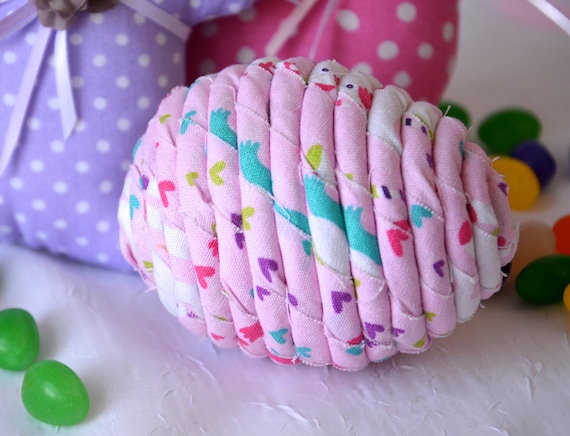 Pink Maraca Easter Egg, 1 Handmade Coiled Fabric Easter Egg, Easter Egg Hunt Toy, Musical Egg