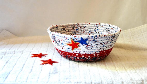 July 4th Party Basket, Patriotic Picnic Basket, Handmade Napkin Holder, Outdoor Decor Basket, American Flag Fruit Bowl, Summer Patio Bowl