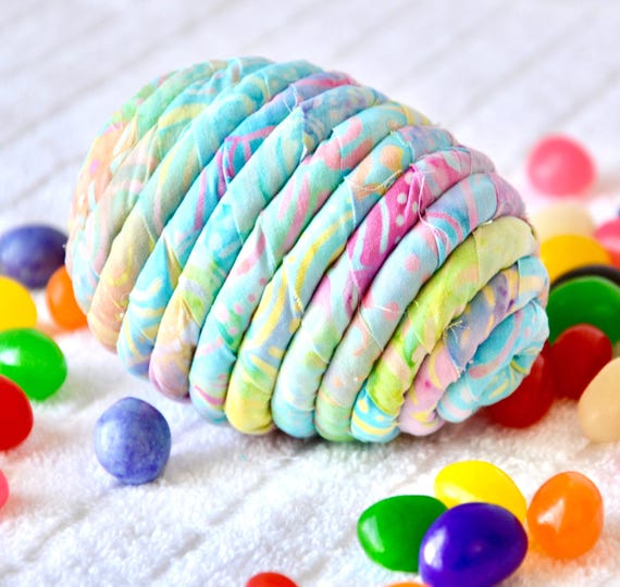Batik Fabric Easter Egg Ornament: Handmade Coiled Fiber Decoration