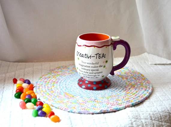 Handmade Easter Fabric Trivet: 1 Pastel Potholder, Pink and Blue Table Mat