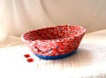 Red Daisy Fabric Basket: Handmade Key Holder Bowl, Trinket Dish