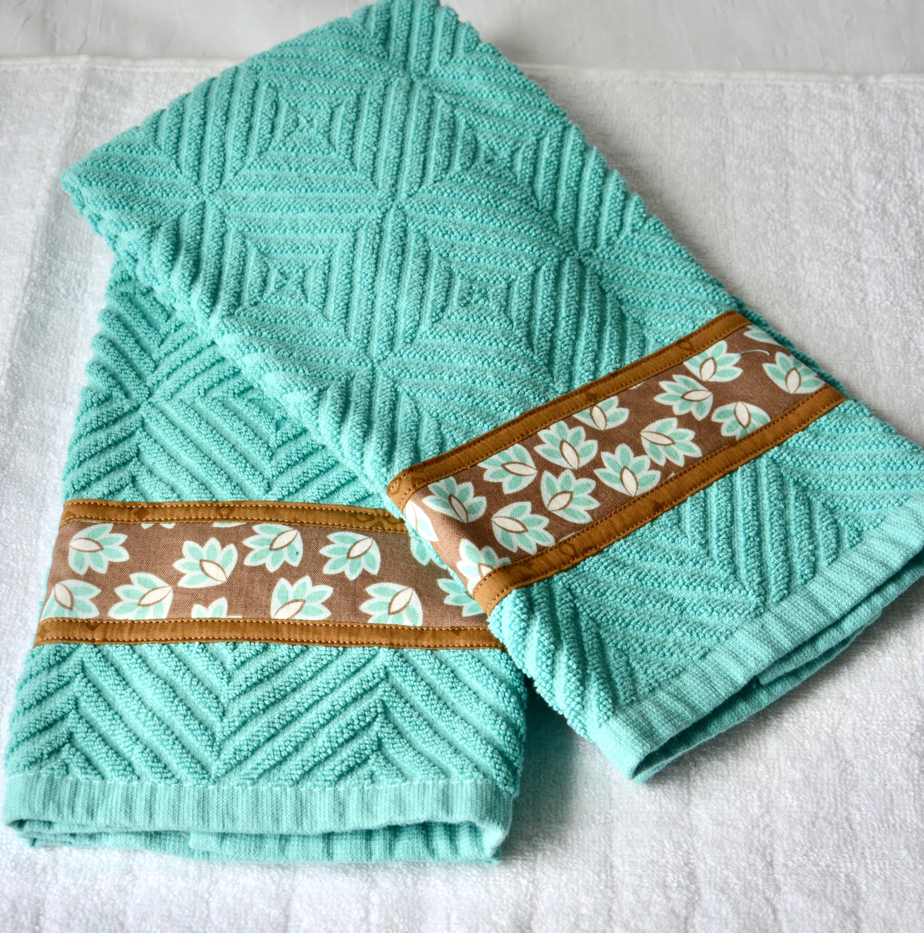 Aqua Kitchen Towels Set of 2 Aquamarine Home Decor 2 Hand Etsy