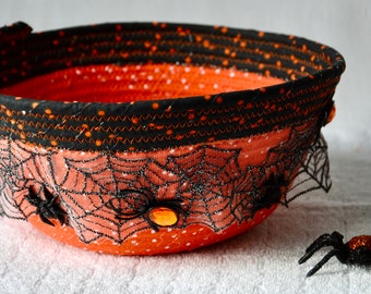 Halloween Candy Bowl, Decorative Spider Basket, Handmade Spider Web Bucket, Fall Napkin Basket, Mail Bin, Key Holder, Fruit Bowl