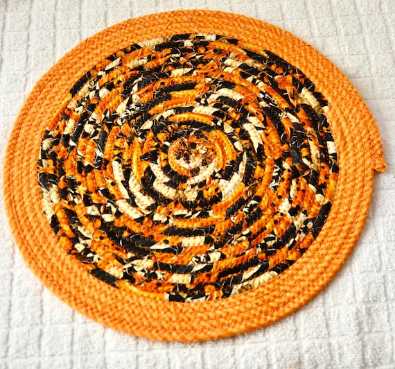 Fall Place Mat, 1 Earth Tone Hot Pad, Country Cottage Table Topper, Quilted Fabric Place Mat, 12" Handmade Rustic Trivet, Fall Potholder