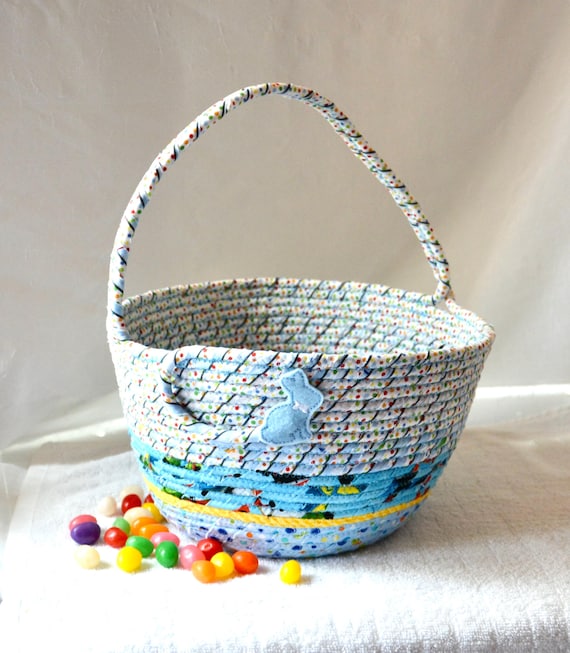 Boy Easter Basket, Handmade Easter Candy Bucket, Easter Egg Bag, Blue Easter Egg Hunt Tote Bag, Boy Room Toy Organizer, Free Name Tag