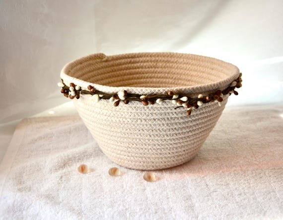Fall Earth Tone Basket, Minimalist Rope Bowl, Handmade Beige Clothesline Basket, Cottage Chic Bread Basket, Country Gift Basket