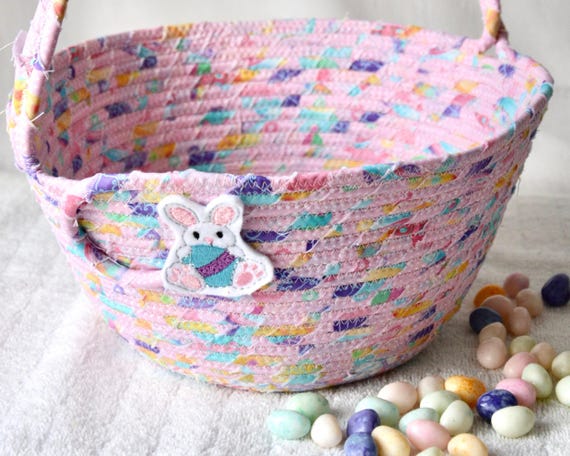 Pink Pastel Easter Basket, Handmade Girl Easter Candy Bucket, Easter Egg Hunt Tote Bag
