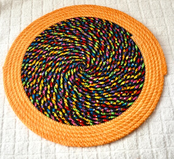 Halloween Place Mat, 1 Quilted Fabric Place Mat, 12" Handmade Fall Mug Rug, Colorful Hot Pad, Halloween Trivet, Fun Potholder