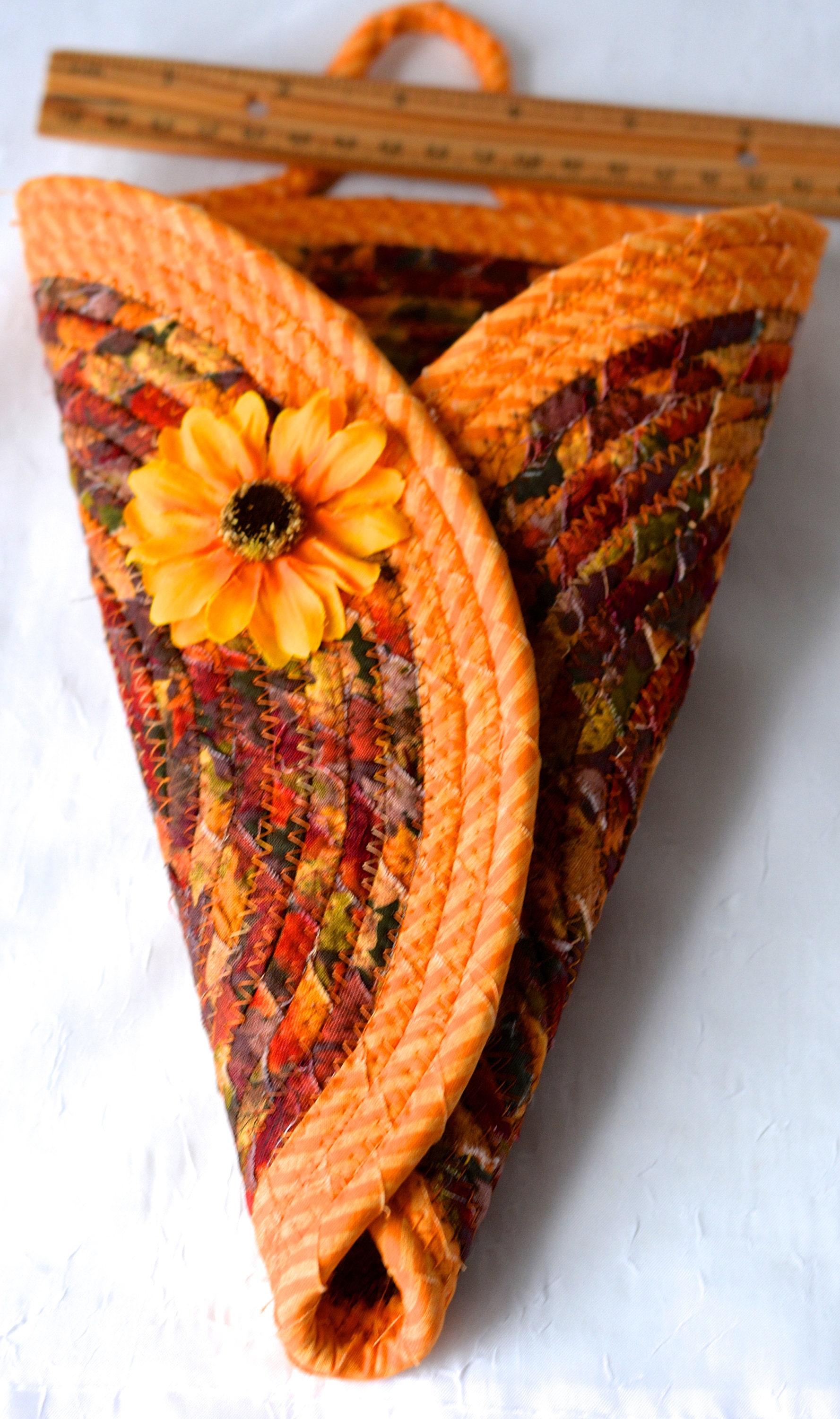 Sunflower Door Hanger, Tan Wall Art, Pretty Quilted Wall Vase, Handmade